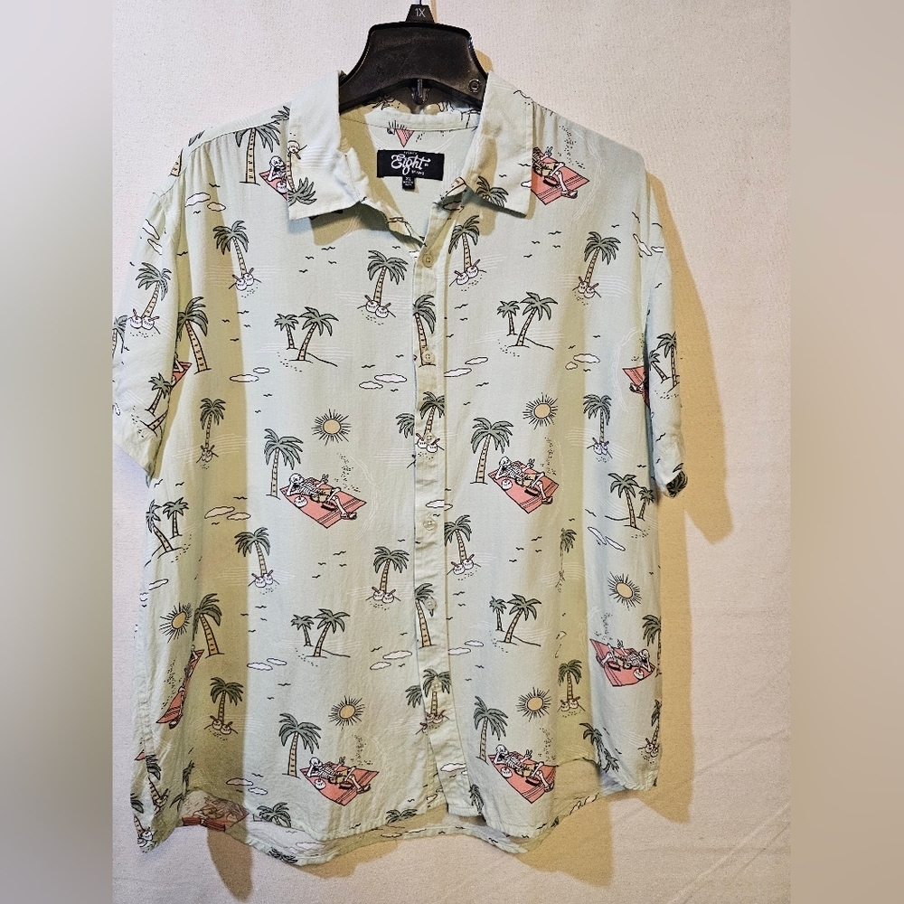 Eighty Eight Light Green Tropical Print Men's Shirt